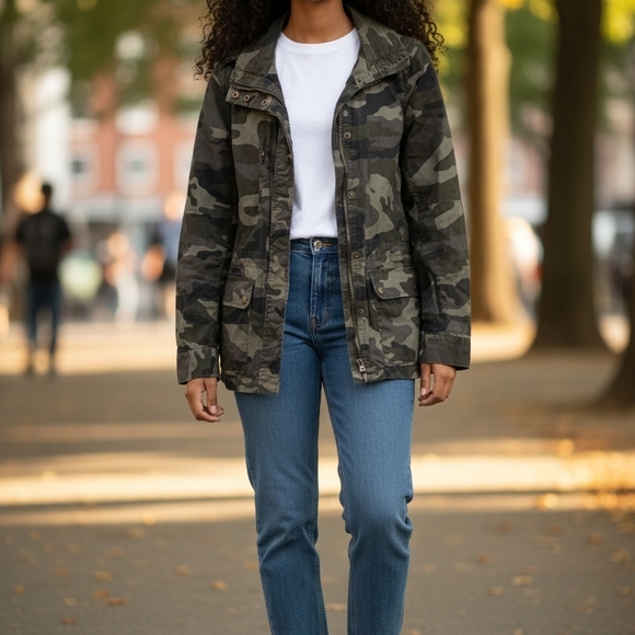 Love Tree Jackets & Blazers - Love Tree Women's Green Camouflage Utility Jacket